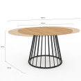 Table à manger extensible ronde YUNA 6-8 personnes plateau bois et pied filaire en métal noir 110 - 150 cm