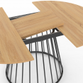 Table à manger extensible ronde YUNA 6-8 personnes plateau bois et pied filaire en métal noir 110 - 150 cm