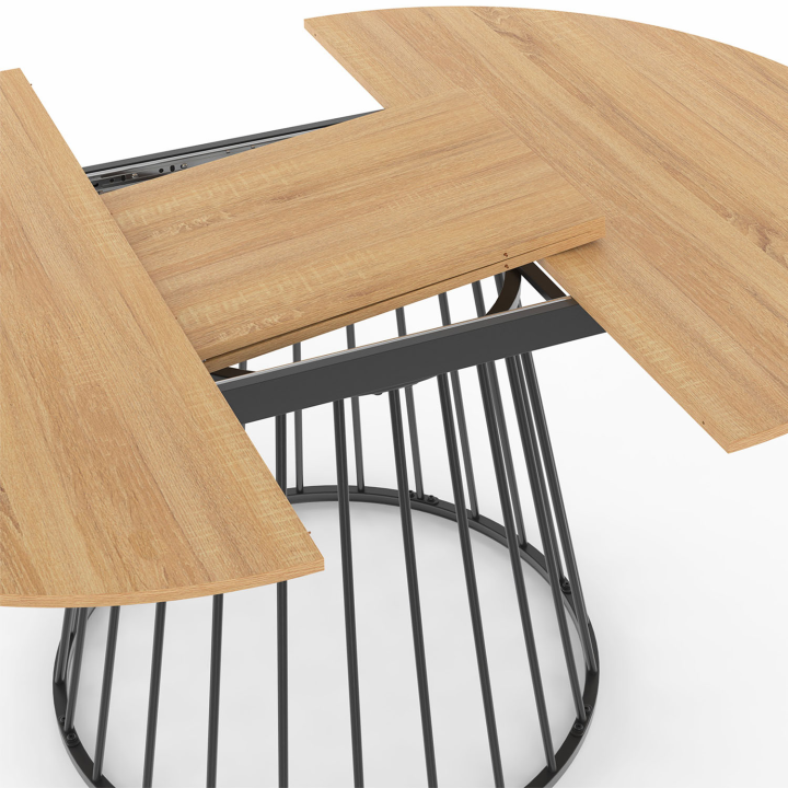 Mesa de comedor redonda extensible 6-8 personas 110-150cm madera y pata alambrada negra - YUNA | ID Market