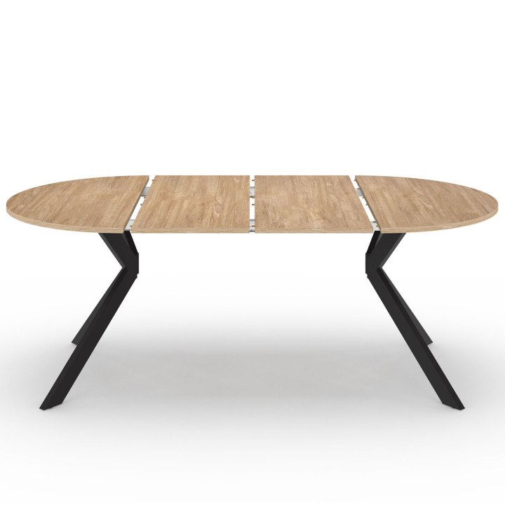 Table à manger extensible ronde ALIX 4-10 personnes pied araignée bois et noir  110 - 200 cm