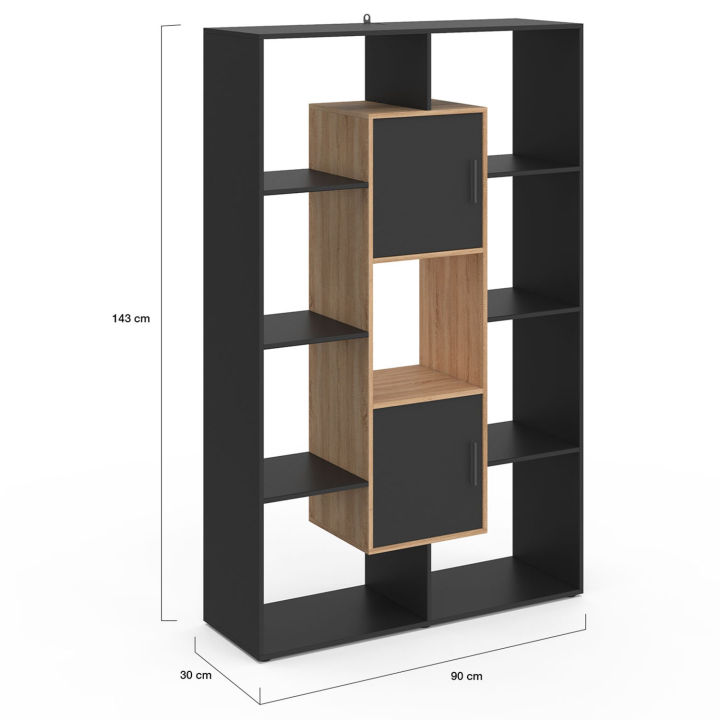 Estantería negra y de madera con 11 compartimentos y 2 cubos - COLETTE | ID Market