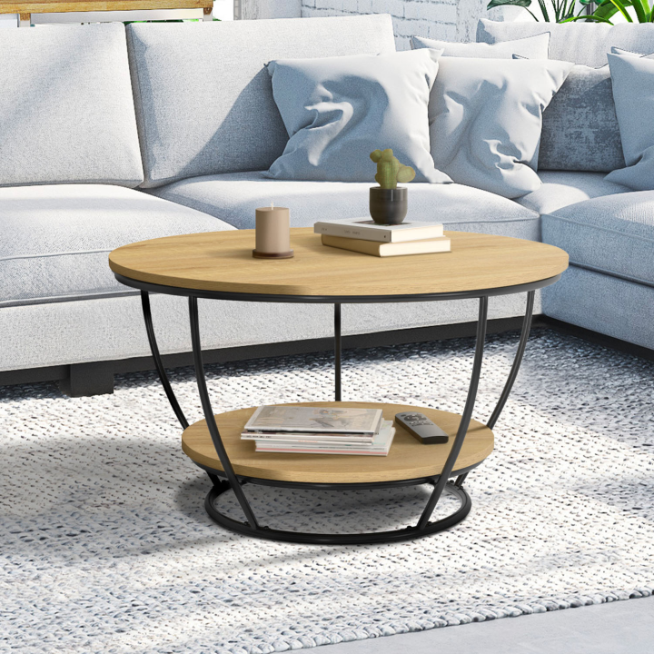 Table basse filaire double plateau ronde DETROIT 70 cm