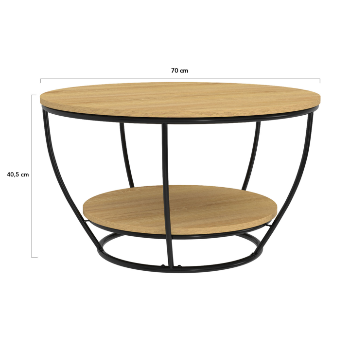 Table basse filaire double plateau ronde DETROIT 70 cm