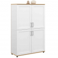 Buffet haut H. 125 cm VITO 4 portes blanc et bois