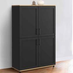 Tablero alto 125 cm con 4 puertas negro y madera - VITO | ID Market