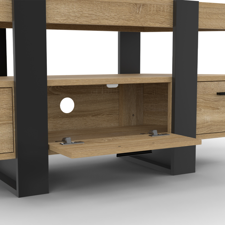 Mueble TV esquinero de 110 cm con cajón de madera y negro - PHOENIX | ID Market