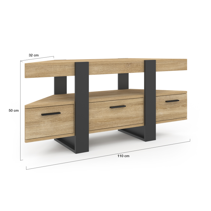 Mueble TV esquinero de 110 cm con cajón de madera y negro - PHOENIX | ID Market