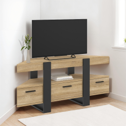 Mueble TV esquinero de 110 cm con cajón de madera y negro - PHOENIX | ID Market