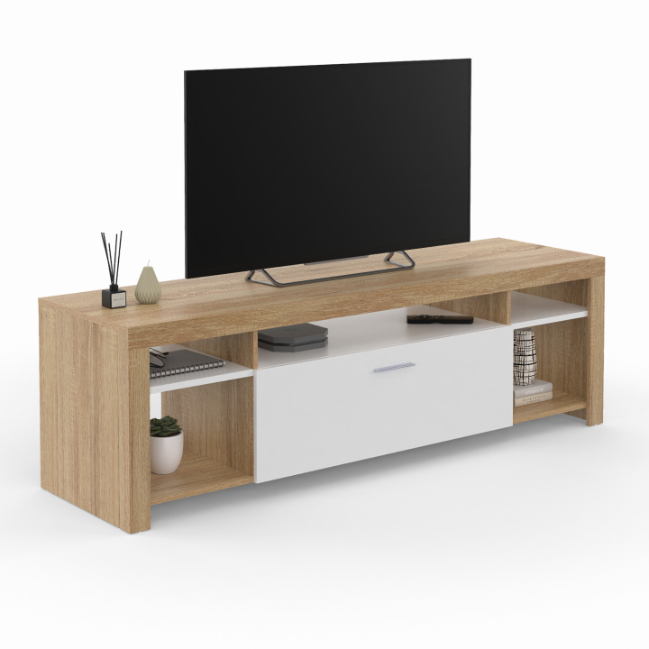 Mueble TV madera y armario blanco 140cm - MALO | ID Market