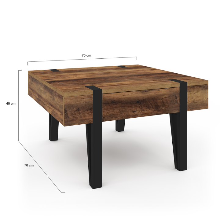 Table basse carrée  AUSTRIA 1 tiroir bois pied épingle