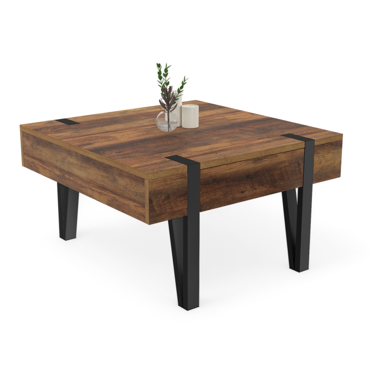 Table basse carrée  AUSTRIA 1 tiroir bois pied épingle