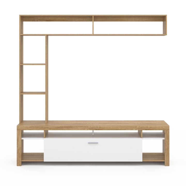 Mueble TV con estantes de madera y armario blanco 170cm - MALO | ID Market