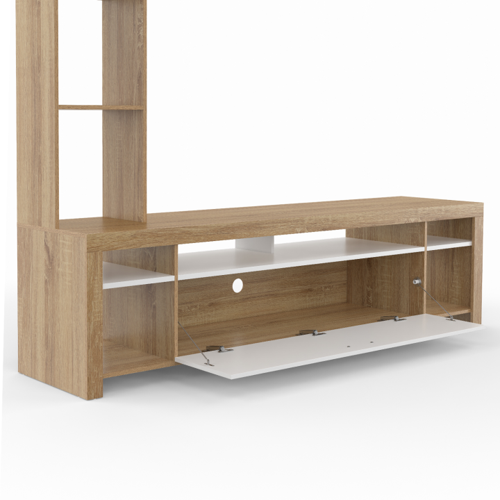 Mueble TV con estantes de madera y armario blanco 170cm - MALO | ID Market