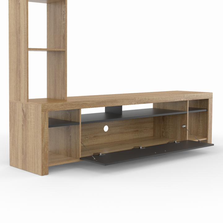 Mueble TV con estantes de madera y armario negro 170cm - MALO | ID Market