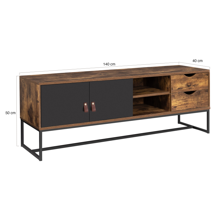 Meuble TV CHICAGO 2 portes et tiroirs design industriel 140 cm