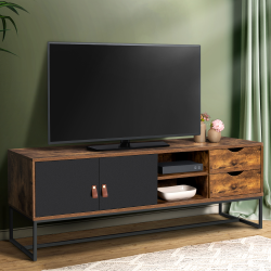 TV-meubel met 2 deuren en laden 140 cm metaal en hout - CHICAGO | ID Market