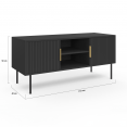 Meuble TV 110 cm MARCEL noir 2 portes effet lattes