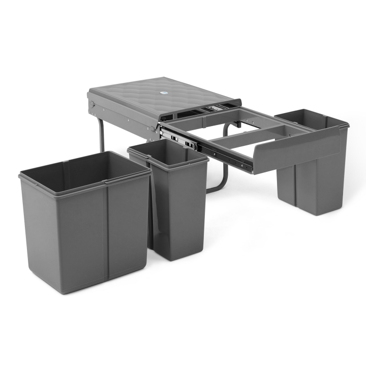 Poubelle de cuisine encastrable 3 compartiments 1x15L et 2x8L tri-sélectif amovible