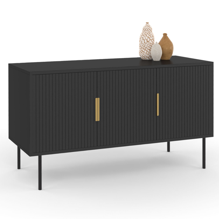 Buffet 110 cm MARCEL noir 3 portes effet lattes