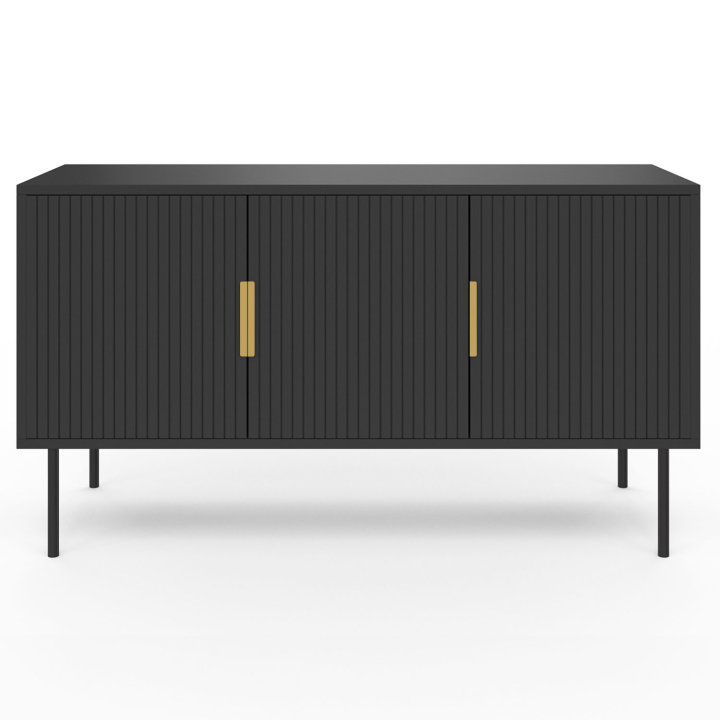 Buffet 110 cm MARCEL noir 3 portes effet lattes