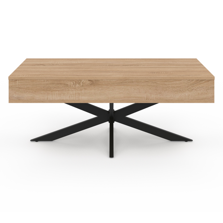 Mesa de centro rectangular ALIX de 100 cm con tablero elevable y patas de araña negras y de madera