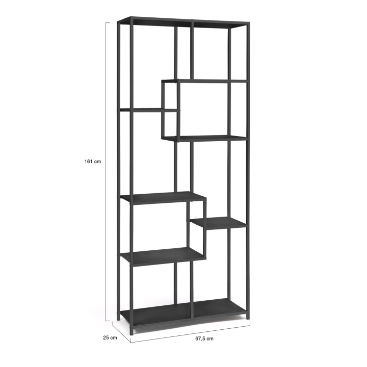 Etagère bibliothèque 6 niveaux asymétrique DAVIS en métal noir mat design industriel 161 cm