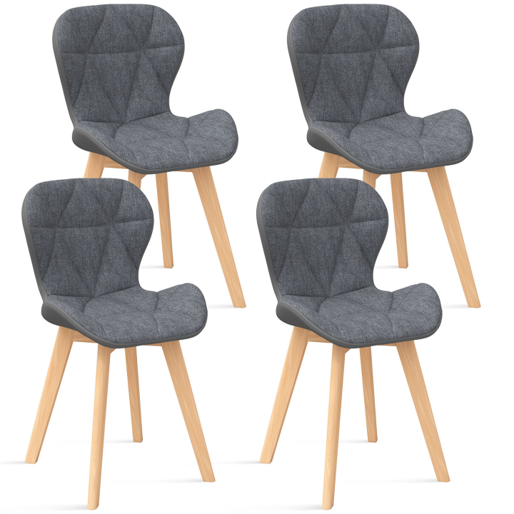 Lot de 4 chaises ROXANE bi-matière en tissu et PU grises pour salle à manger