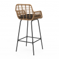 Lot de 2 tabourets de bar SUMMER effet rotin beige pied metal noir avec accoudoirs