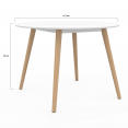 Table à manger ronde ANGELA 4-6 personnes blanc pieds bois 110 cm