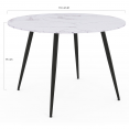 Table à manger ronde AMELIA 4-6 personnes effet marbre blanc ALASKA et pieds métal noir 110 cm