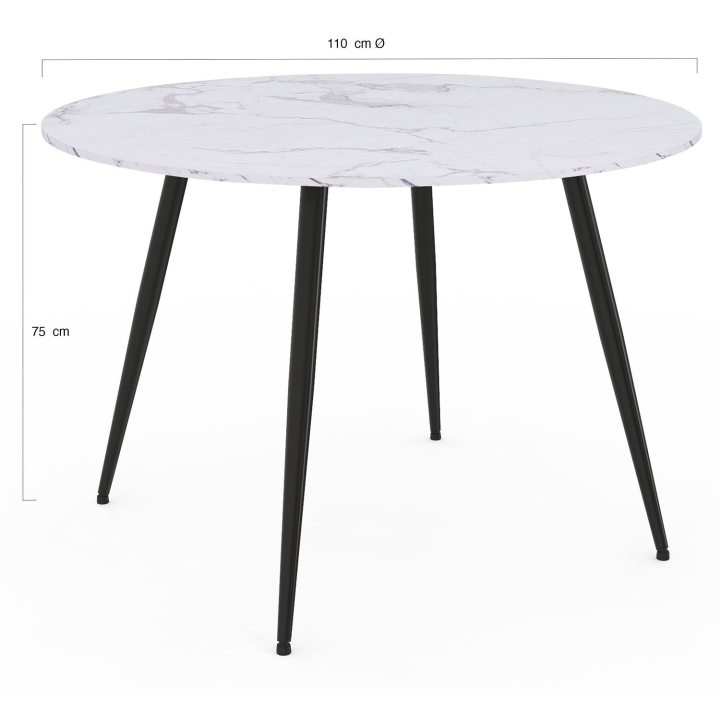 Mesa de comedor redonda 4-6 personas efecto mármol blanco 110cm - AMELIA | ID Market