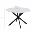 Table à manger ronde ALIX 4-6 personnes pied araignée métal noir et plateau effet marbre blanc ALASKA 110 cm