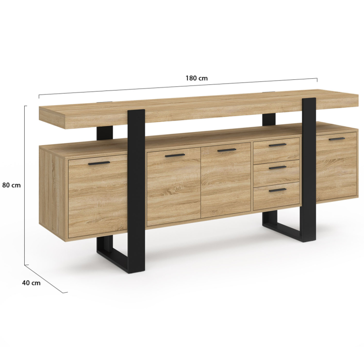 Buffet 180 cm PHOENIX XXL 4 portes avec 2 tiroirs bois et noir