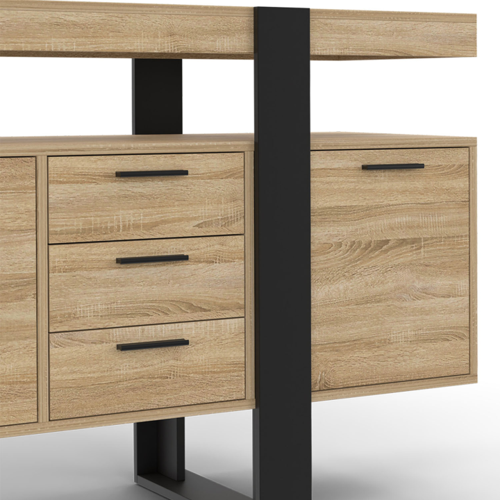 Buffet 180 cm PHOENIX XXL 4 portes avec 2 tiroirs bois et noir