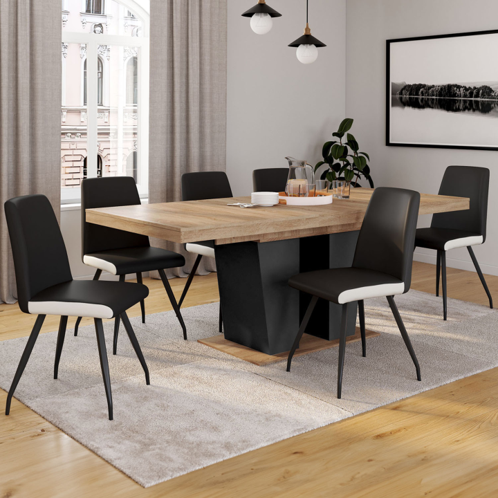 Lot de 6 chaises ADA noires liseré blanc pied araignée pour salle à manger