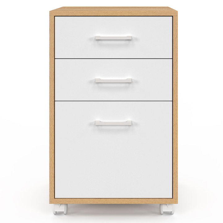 Caisson de bureau JON support imprimante 3 tiroirs bois et blanc