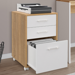 Caisson de bureau JON support imprimante 3 tiroirs bois et blanc