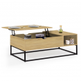 Table basse plateau relevable rectangulaire DETROIT avec rangements design industriel