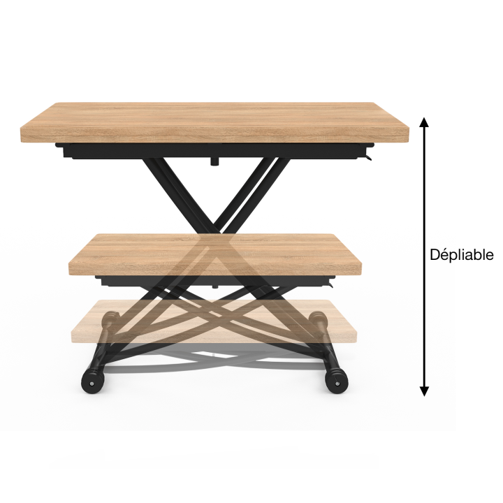 Table basse relevable en table à manger URBANA design industriel