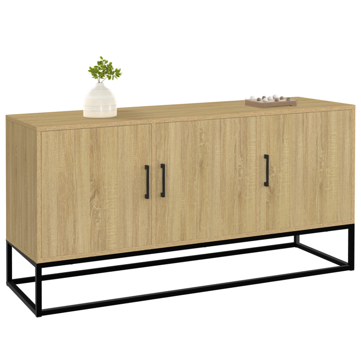 Buffet bas 113 cm DETROIT 3 portes bois et noir design industriel