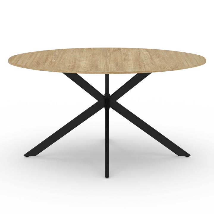 Table à manger ovale ALIX 6 personnes pied araignée bois et noir 150 cm