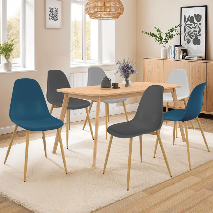 Set van 6 DANI Scandinavische stoelen mix kleur wit, lichtgrijs, blauw x2, donkergrijs x2