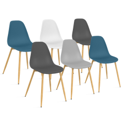 Set van 6 Scandinavische gemixte eetkamerstoelen: wit, grijs en blauw - DANI | ID Market