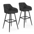 Lot de 2 tabourets de bar MADY avec accoudoirs en velours gris foncé