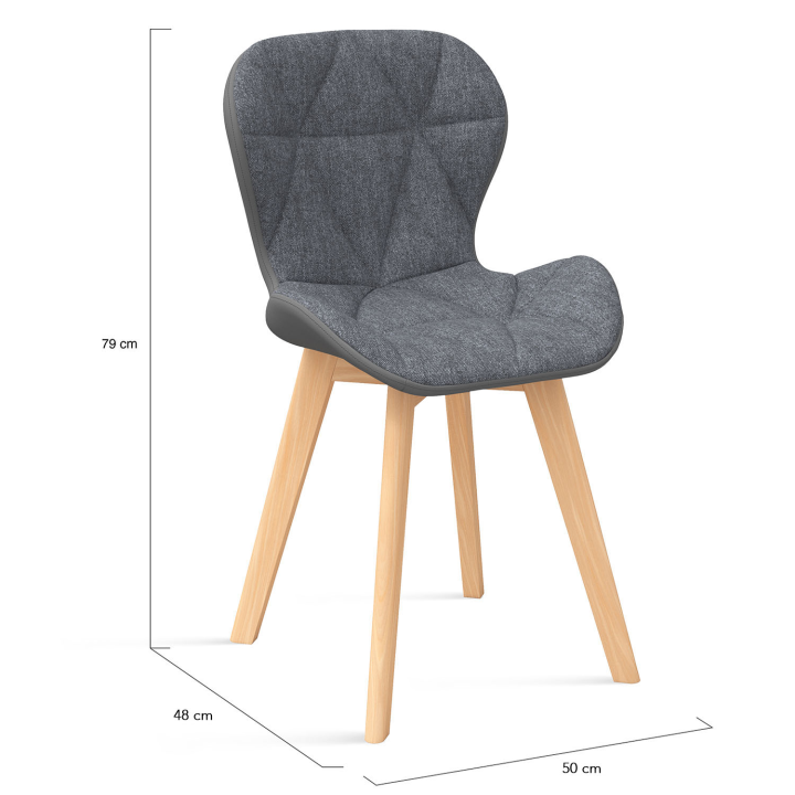 Lot de 4 chaises ROXANE bi-matière en tissu et PU grises pour salle à manger