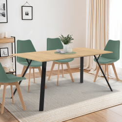 Mesa de comedor industrial 160 cm madera y negro 6 personas - YSEULT | ID Market