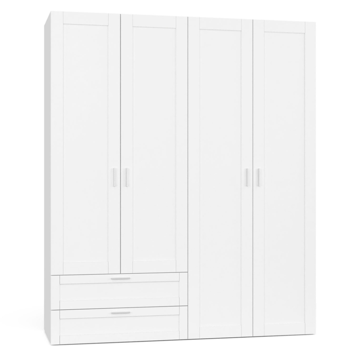 Armoire 4 portes VITO blanc penderie 160 cm avec 2 tiroirs et étagères