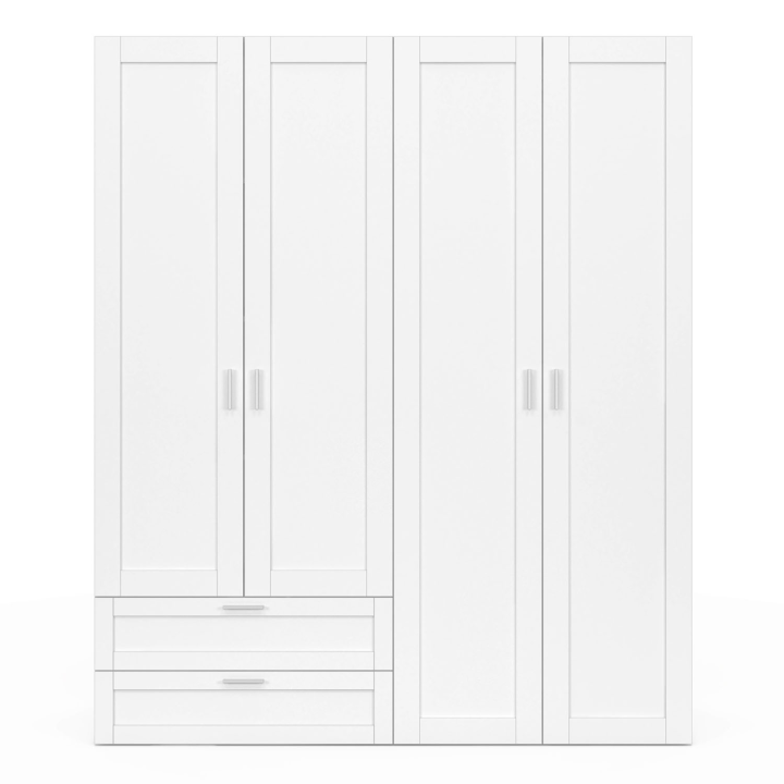 Armoire 4 portes VITO blanc penderie 160 cm avec 2 tiroirs et étagères