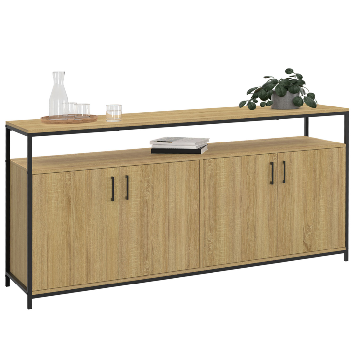 160 cm DETROIT 4-deurs dressoir in hout en zwart, industrieel ontwerp