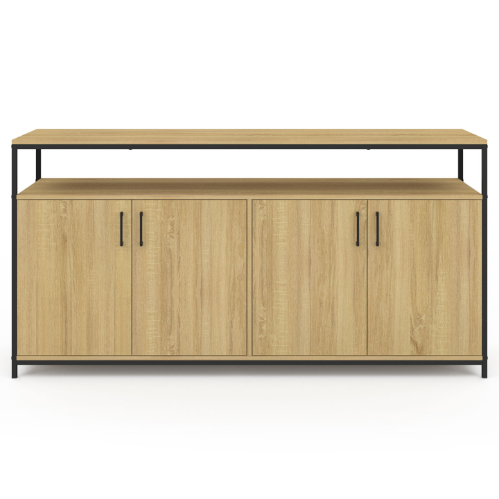 160 cm DETROIT 4-deurs dressoir in hout en zwart, industrieel ontwerp